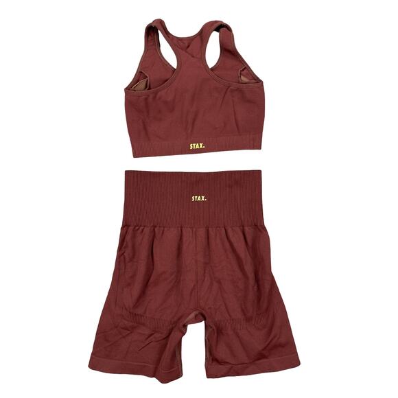 Stax - Premium Seamless Bike Shorts & Racerback Sports Bra Crop Top in Brown - Picture 2 of 2